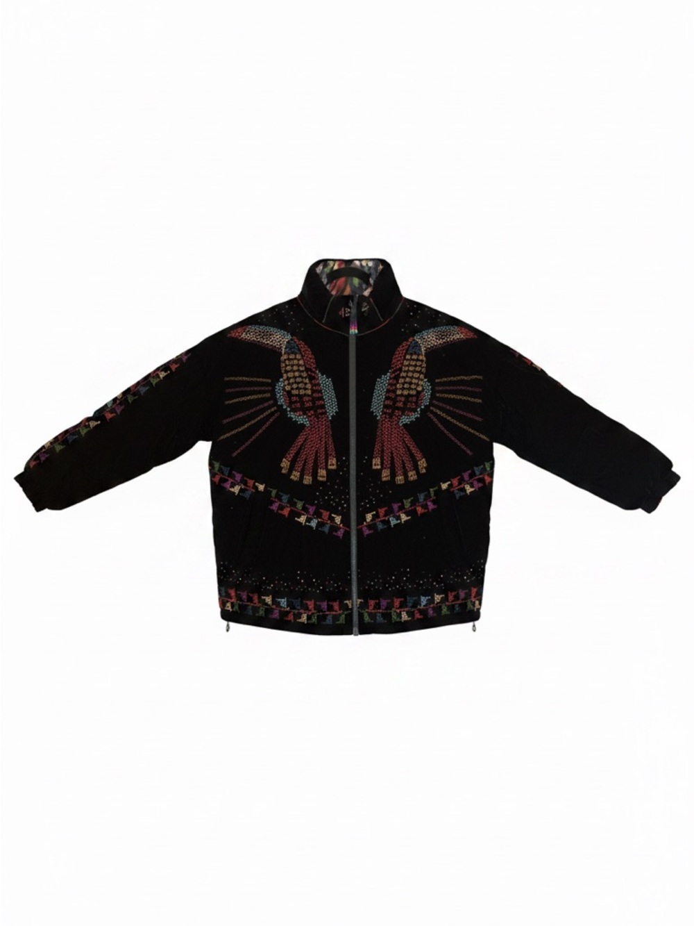 FARM Rio Black Velvet Puffer Jacket with Multicolor Leopard Lining - Picture 4 of 6